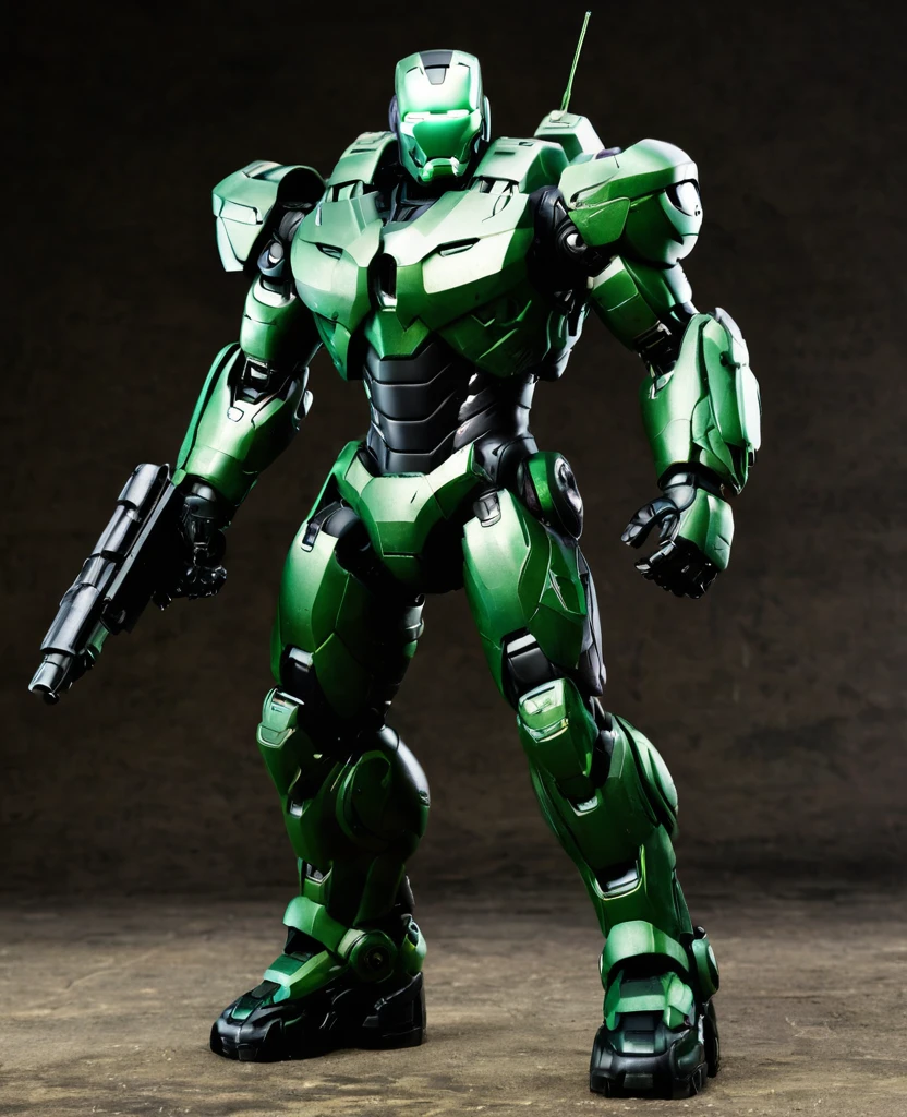 War machine, green black colour, heroic, full body, (war machine)
