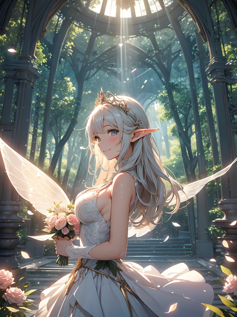 最high quality、1woman elf 、bionde、、、タロットカード風にBeautiful foam、、CourtyardShining fairy wings、E.G: Worst quality ,Flower fractal art　　、see-throughbodystocking,Beautiful side shot, radiance,High-definition depiction, Realistic, 8K, Unity, beautiful Shot, light smile, Beautifully and vividly drawn, , Beautiful, beautiful, clear skin、sexly,beautiful dress,Countless rays of light pouring down, Swirling Light, big background, Raise one arm above your head, Intense light is emitted from the magic circle in front of the girl.   forest、Lots of leaves、Green leaves、flower、Particles of light、Bedroom at night、Magic Palace、Fairy tale、
Romanticism,Cowboy Shot: The most beautiful form of chaos, Mr..々Farbe, Intertwined flowers, Particle,magical gentle light,smile,sexly,image quality、masterpiece、Beautiful Face、Super beautiful elf woman((Big breasted 22 year old office lady、Bust 100,Beautiful long ironed hair 、bionde hair,height: 165cm。、sexly、Esbian、、high quality、、Visual art、Written boundary depth、、Elf Ears、、universe、Happy smile、Gentle light、Elf forest、elegant、ticker beautiful decorative、、magic、forest、beautiful tiara、Beautiful bed、Beautiful Landscape、A kind smile、wonderful、Fluttering petals、Dance happily、、Cultivate fantasy、、Mystery light　Lots of flowers、、art、forest, palace, art,mystery,Ultra-high resolution,atmosphere