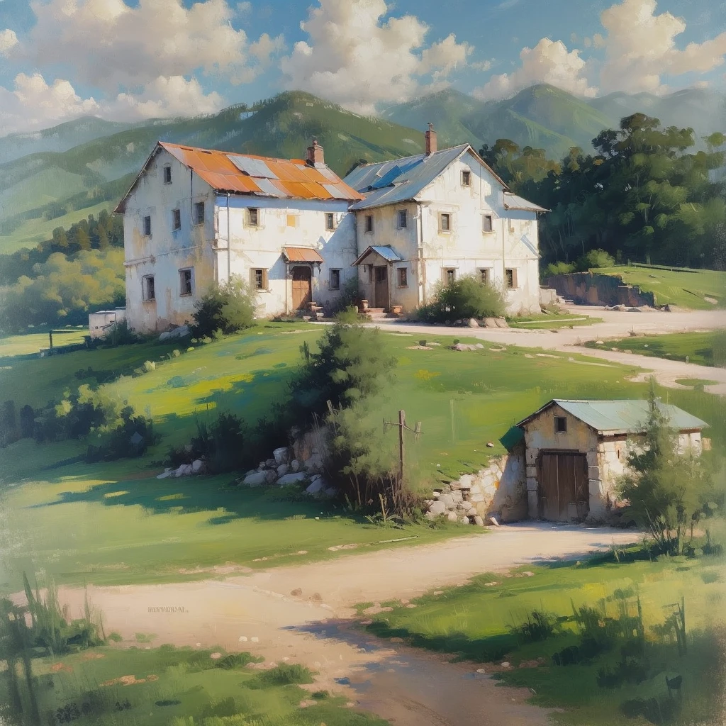 Mountain Landscape Print | Vintage oil painting, (OLD FARM HOUSE) AERIAL VIEW OF MINAS GERAIS