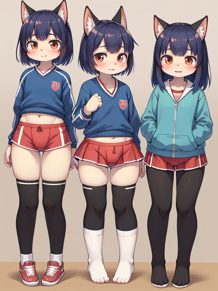 Japanese School gym clothes catalog , healthy Eros , halation , multiple angles , gaki girl , round face , ugly , loose body , Bloomers