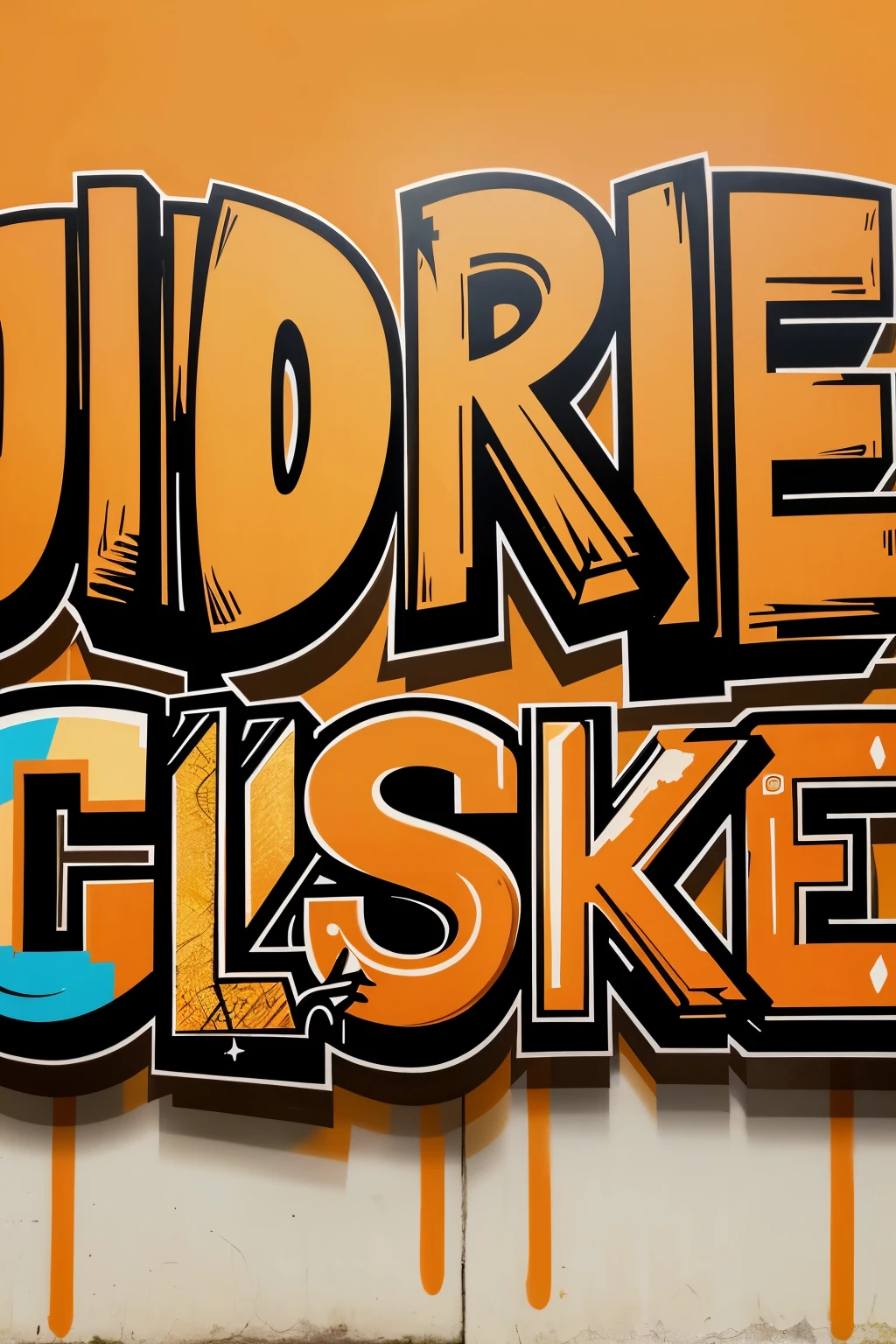 ((Best Quality)), ((Masterpiece)), (detailed), horizontal image with beige and light pastel orange background with graffiti style letters