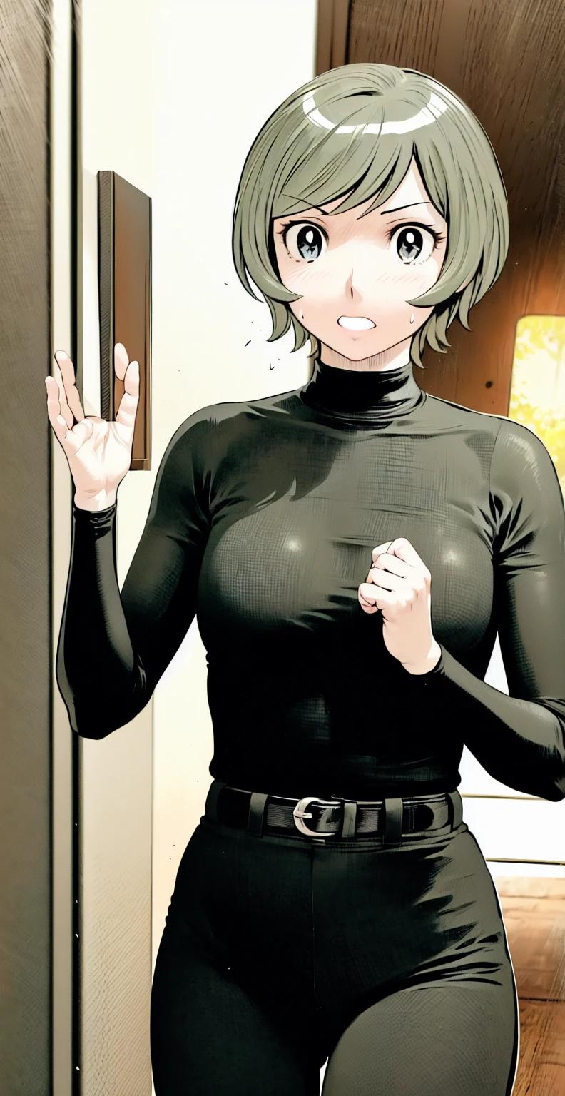 (野球uniform:1.2),
Blonde Hair, (short hair:1.2),Long sleeve, Black Shirt, turtleneck,White trousers、uniform、Black belt、((Illustration of people))、Big 、
View Audience,, (Highest quality:1.3),One Girl, White pants、uniform、indoor、baseball 、White wall、blue eyes、Tight black shirt、(masterpiece、Highest quality)、Highest quality, Ultra-high resolution, (((masterpiece))), alone, Sweat、Big eyes、Big Breasts、One Girl, Front view、Embarrassed face、Bronze colored hair、((short hair))、Stand up straight、Cowboy Shot