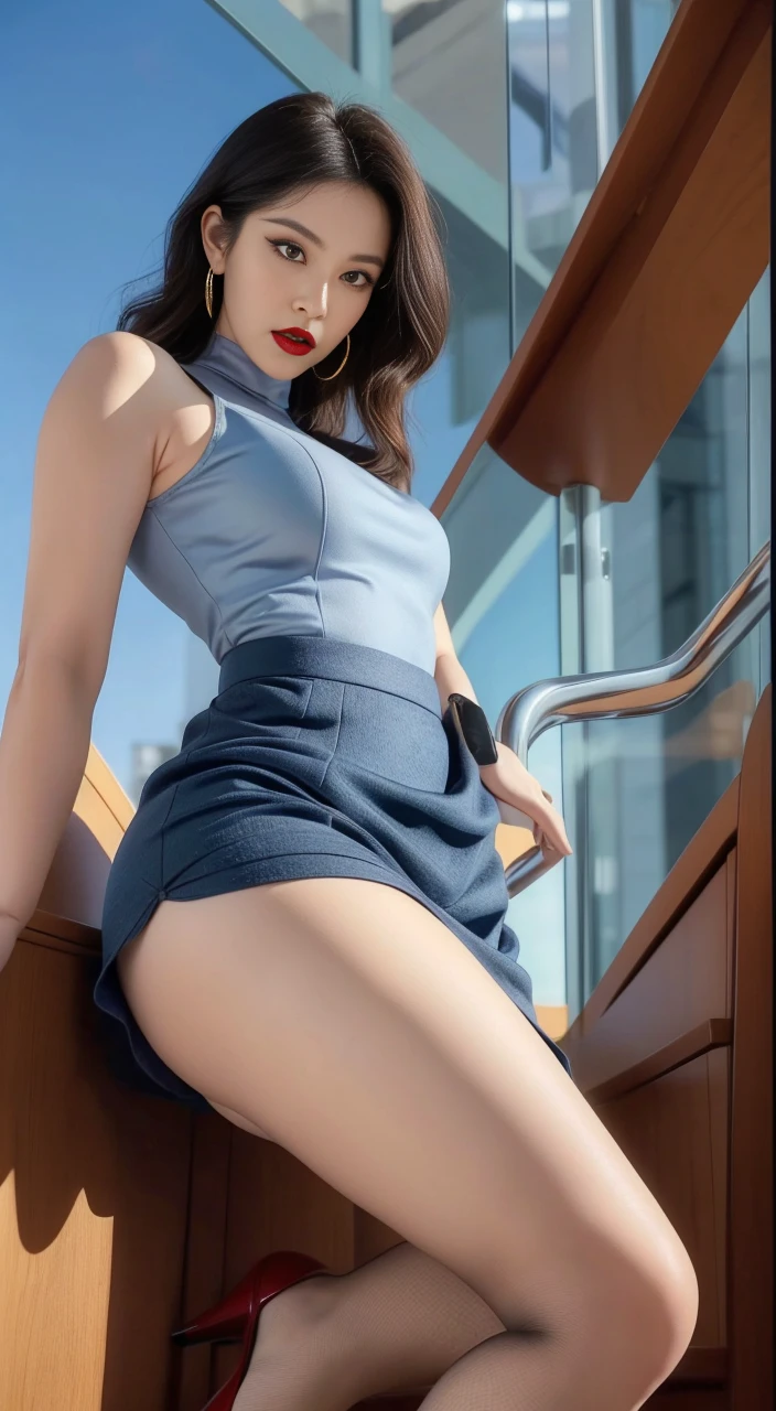 Standing by the sea,The waves behind,Standing by the sea,The waves behind,Standing by the sea,The waves behind,Standing by the sea,The waves behind,Blue-gray-purple clothes, (No cleavage),thigh, cosmetic, (lipstick: 1.1), (Eyeliner: 1.2), mascara, Eyeshadow,Outdoor sports, earrings, necklace, Black tights, Wrinkles at the corners of the eyes, Oral wrinkles,High Neck Knit Bodycon Skirt,full-body shot,An Asian Japanese woman,65 years old,big eyes,elegant temperament elegant temperament,(masterpiece:1.2, best quality), actual, (The real situation,45 years old, Intricate details, Depth of Field,High neck clothes), careful, The content is very detailed, This is a perfect face, Perfect body, Large Model, Mature woman, High, Leg length,Black silk garter belt,8K,best quality, masterpiece, Ultra-high resolution,(lifelike:1.4), original photo, Stay focused, detailed, Dramatic, Exquisite beautiful woman, (tall and straight:1.1),(Fat goddess desetallic high leg high collar dress mini skirt:1.0),(High collar fitted skirt),half butterfly earrings, double ring necklace, (:1.05), (65 years old, : 1.4), cosmetic, (lipstick: 1.1), (Eyeliner: 1.2), mascara, Eyeshadow, Long curly hair, Dynamic angle, (red lips)Beautiful graphics, thigh long,Random Color Greasy Reflective Tights, Scenes,Fishnet stockings,Red high heels