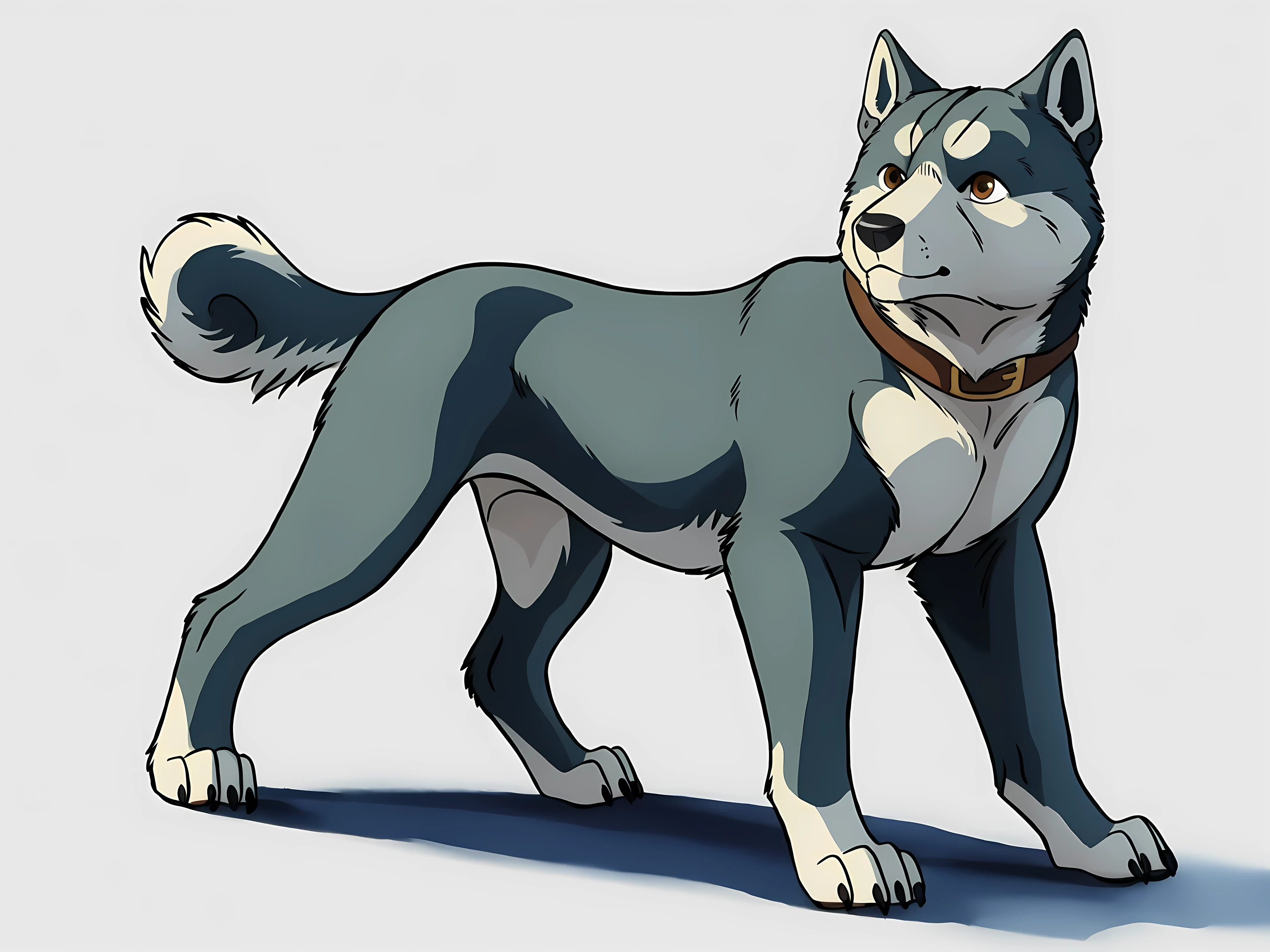 gin (ginga), brown collar, dog, brown eyes, detailed eyes, detailed collar, young, male, feral, quadruped, full body:1.1, pectorals, paws, detailed, high quality, best resolution, solo, (no background, white background):1.4, tail, by negger, by marjani, cel shaded,