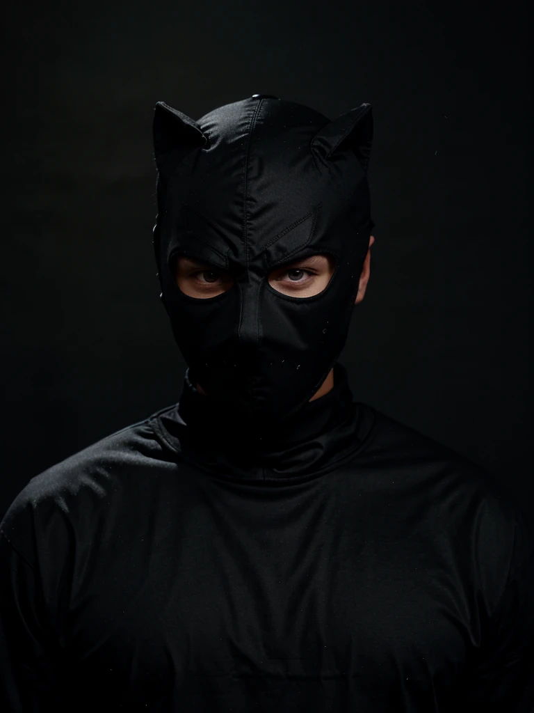 mysterious masked man wearing black in the dark