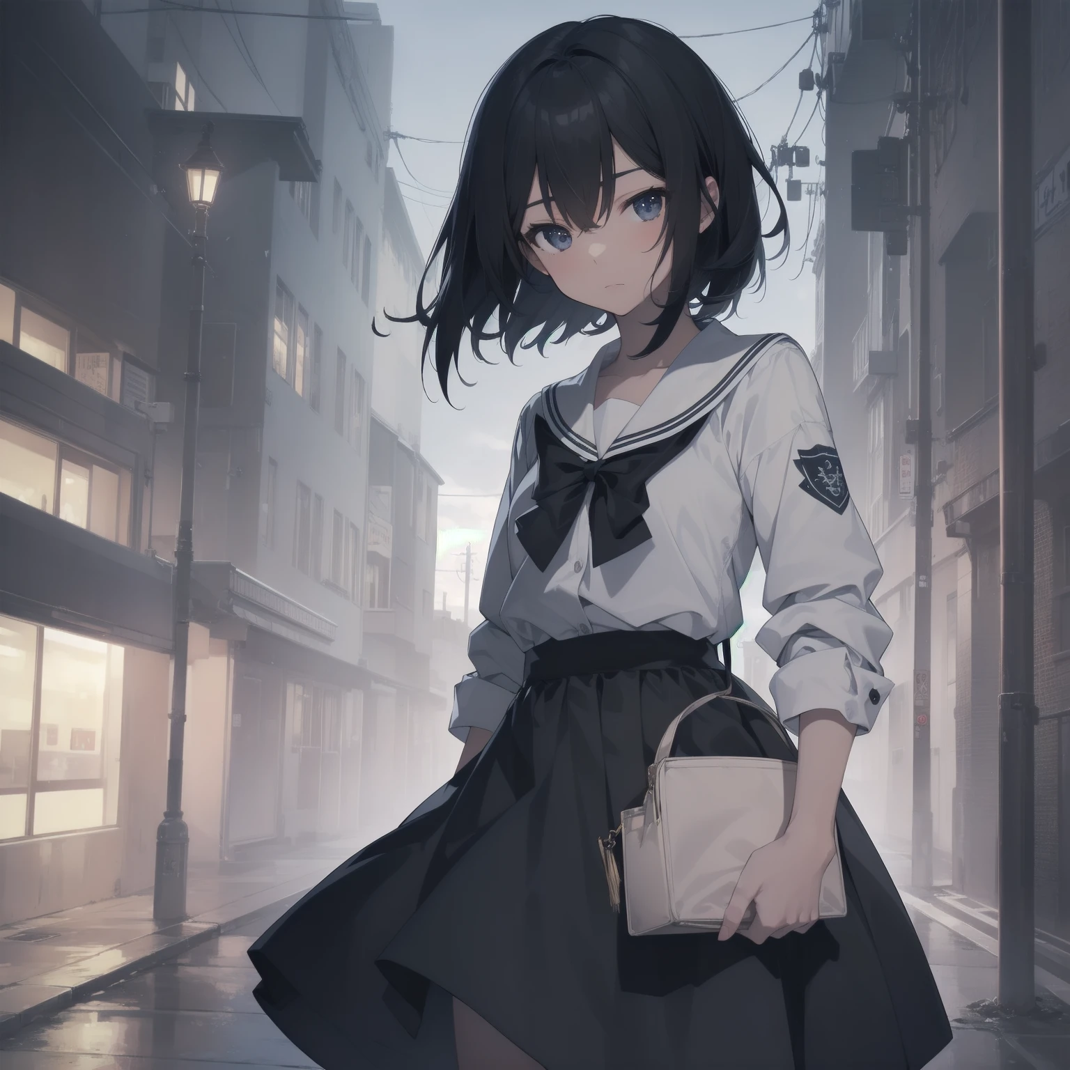 ultra-absurdres-Top quality by artist God, ultra-detailed, high resolution, anime moe artstyle, best anime 8k konachan wallpaper, pixiv contest winner, pool:2810, perfect anatomy,break, 1girl, (Please draw a girl walking sleepily to school alone. )break,(Solo,little female, 13-year-old:1.3),Full limbs, complete fingers,a junior high school student, (very short hair), short cut, flat chest, , small butt, small black eyes, beautiful detailed eyes, well-proportioned iris and pupils, expressive eyes, highres detailed hair, soft expression, salor school_uniform, sailor collar, serahuku, bow, pleated skirt,(Detailed Lighting), (Detailed background), in the School commute route. break,super detailed skin, Best cinematic lighting powered by famous artist, 8k,beauty illustration,photoshop_(medium),very aesthetic,break,((artist:saiguchi_otoufu )), artist:clamp ,artist:carnelian ,artist:kantoku ,

