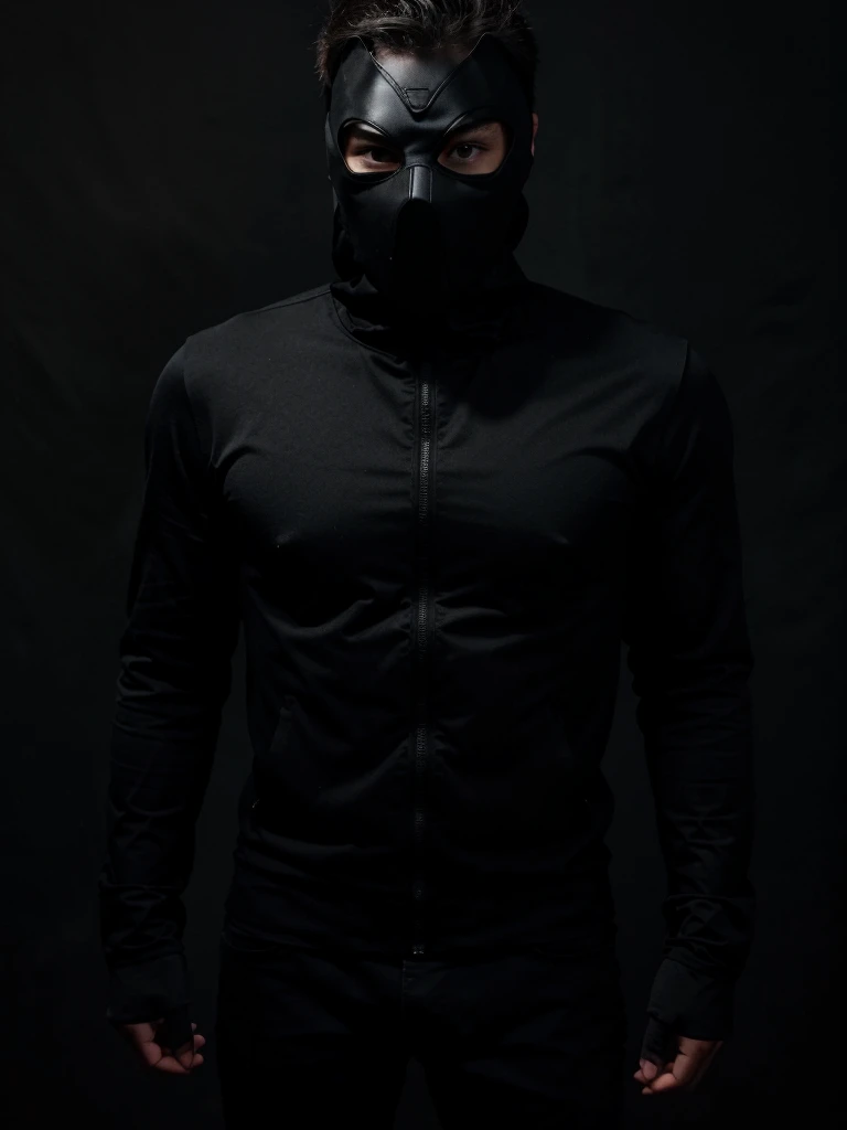 mysterious masked man wearing black in the dark

