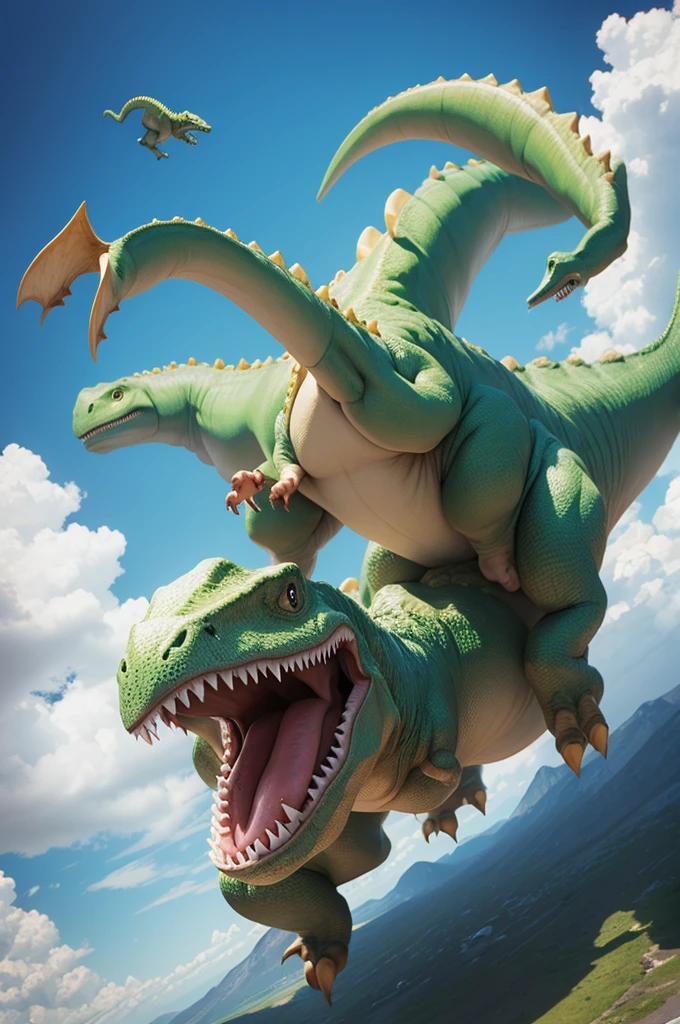 Jumping dinosaur with glasses