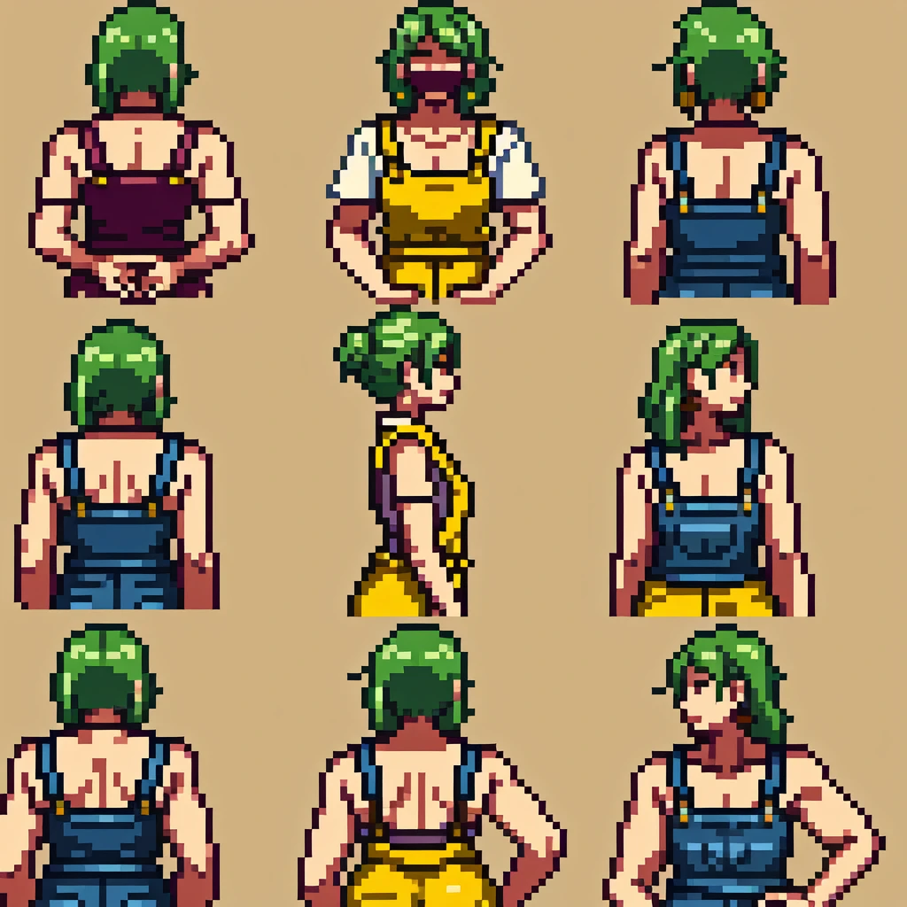 masterpiece, best quality,1girl, ((young girl)), ((large round magical green eyes)), shiny skin, (thin waist), (long curlly green hair), ((curvy)), ((wide hips)), ((hoop earrings)), ((small size)) , ((( yellow overalls))), hot, soft natural lighting, reflections, bright illuminations, deep dark black skin, ((yellow outfit))