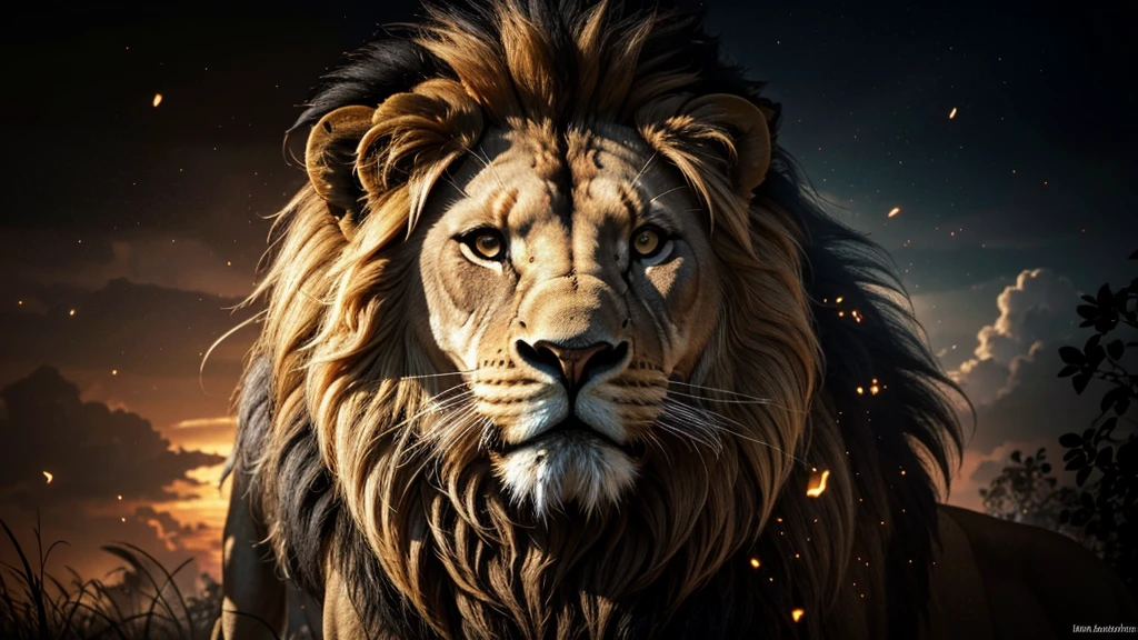 Lion, Divine Lion, Detailed Realistic Lion 16K, Golden Lion, Strong Lion, 16K detalhado realista, Luz solar realista 8K, Detailed realistic solar energy, Detailed realistic natural light, Solar Power Screws, ULTRAHD Photorealism, Ultra Realistic Detailed Colors, Texturas Detalhadas photorrealistics 16K, Contraste Natural 8K, Ultra Detalhado 8K, Nitidez 8K photorrealistic, golden light, black and gold, naturey, Linda, Rendering, photorrealistic, UltraHigh definition, 4K, detailed textures, thunder, detailed shadows, detailed colors, sunset, Sunset, SUNSET, naturey Linda, Great Divine, sunset, detailed contrast, realistic contrast, high resolution, detailed colors, fire, villany, divine creature, 8K Realista Detalhado, 16K, 8K, High definition, detailed contrast, realistic contrast, high resolution, detailed colors, fire, villany, divine creature, 8K, realistic detailed, chic,