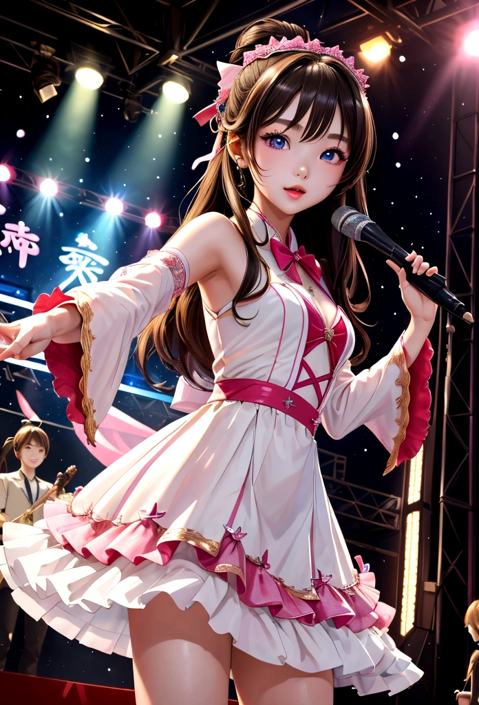 (masterpiece, Highest quality)、pretty girl、Illuminated stage、Idol、Idol歌手、17 years old、Are thin、