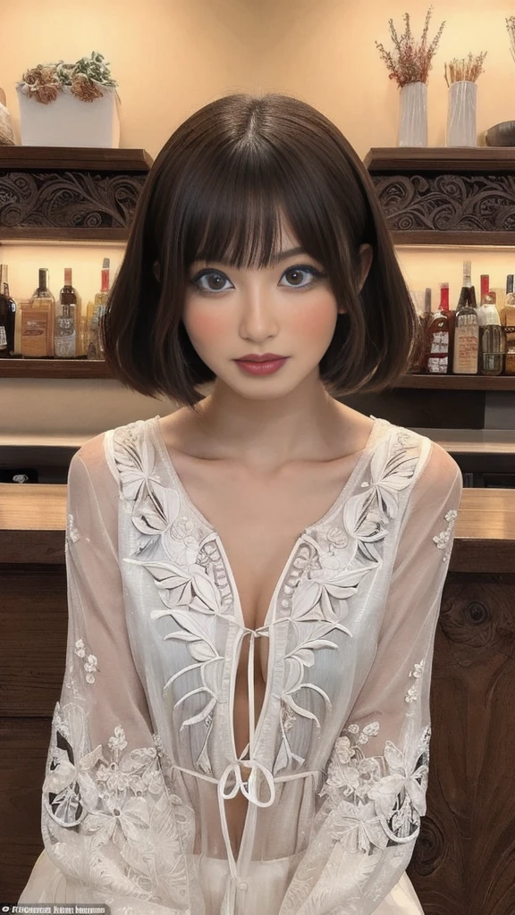 (sexual climax:1.5),(Short Hair:1.0),Part-time job at a bar,8 year-old,(ultra cute Japanese:1.5),detailed face,(beautiful symmetry detailed eyes:2.0),Natural Makeup,ultra slender
