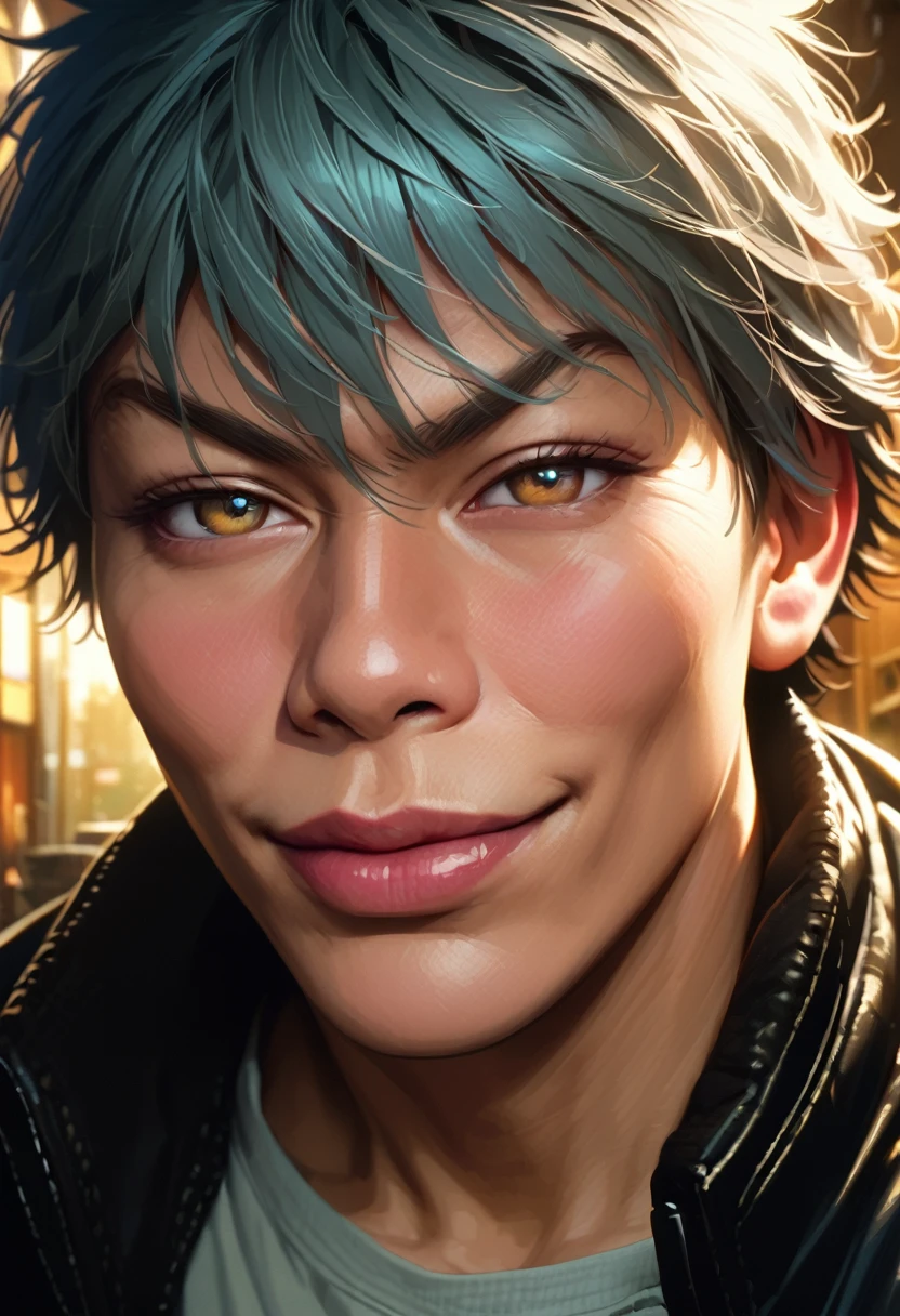 gintoki sakata,extremely detailed face,beautiful detailed eyes,beautiful detailed lips,longeyelashes,smiling,anime,masterpiece,8k,photorealistic,hyperrealistic,vibrant colors,dramatic lighting,highly detailed background,intricate details,realistic skin texture