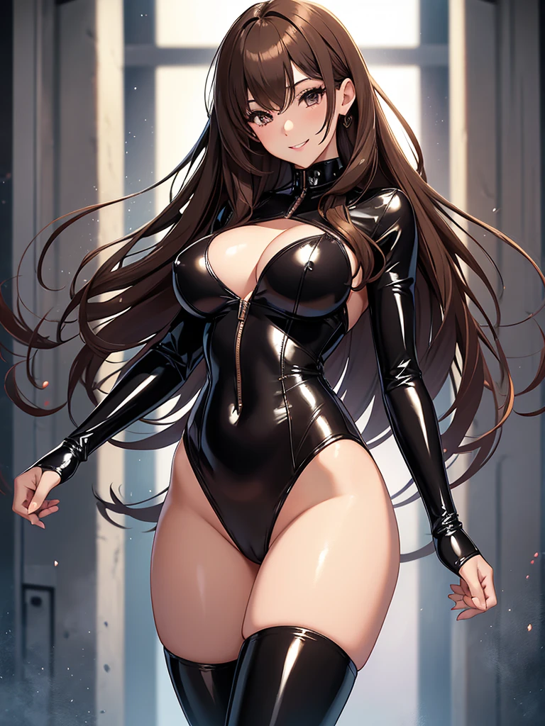 Beautiful Woman Height 170cm、Bust 100
　Beautiful bodystocking  latex  underwear,
　Light　黒Brown Hair　A friendly smile　　magic Masterpiece Night　Magic sexy, extremely beautiful 22歳　Big Breasts Beautiful Eyeagical gentle lighting    cowboy shot  ,prison、悲しい、涙