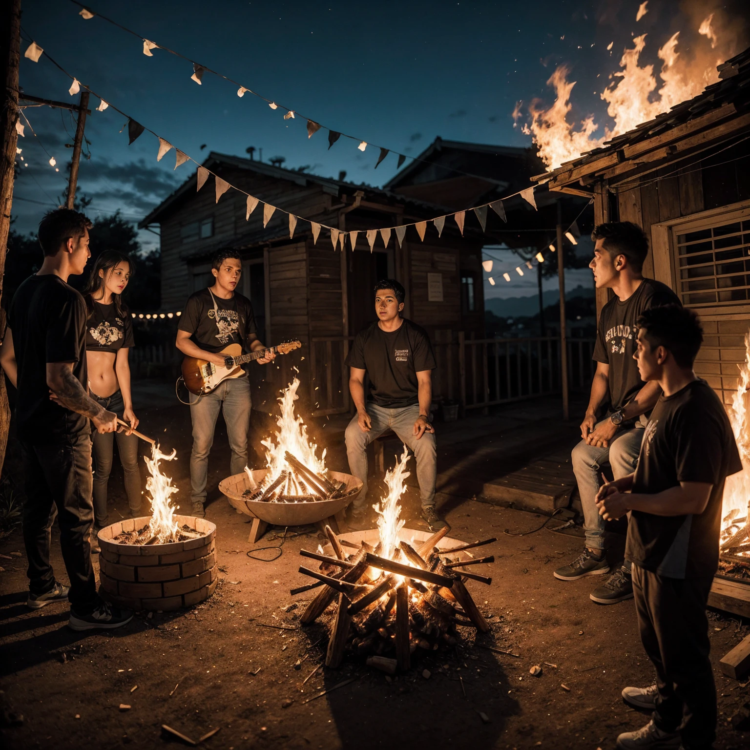 A São João bonfire in the middle of a country town