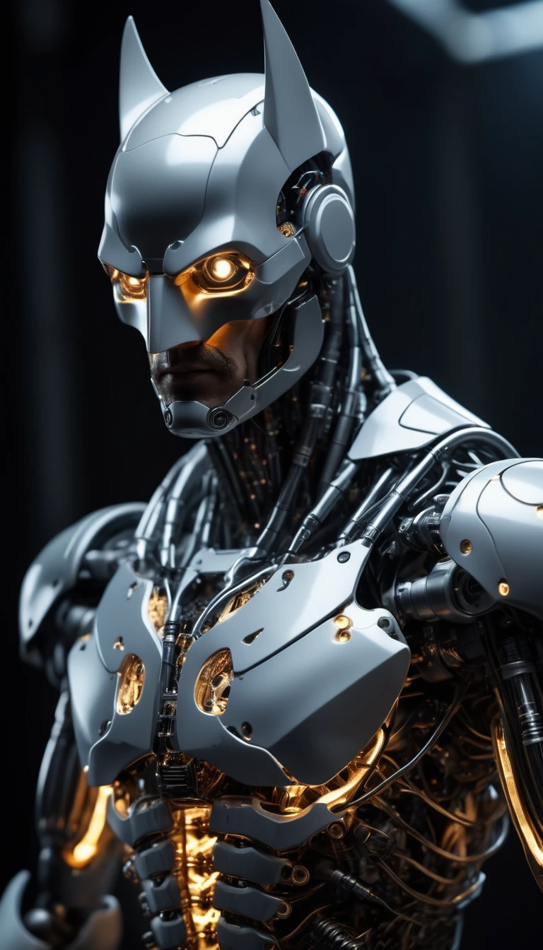 Translucent movie stills (Cybernetic robotic bat:1.5), (Glowing Veins:1.3) (The cable enters the body, circuit:1.3), Very detailed, Vignette, Very detailed, High budget, Bokeh, Sulky, amazing, nice, Film Grain, granular