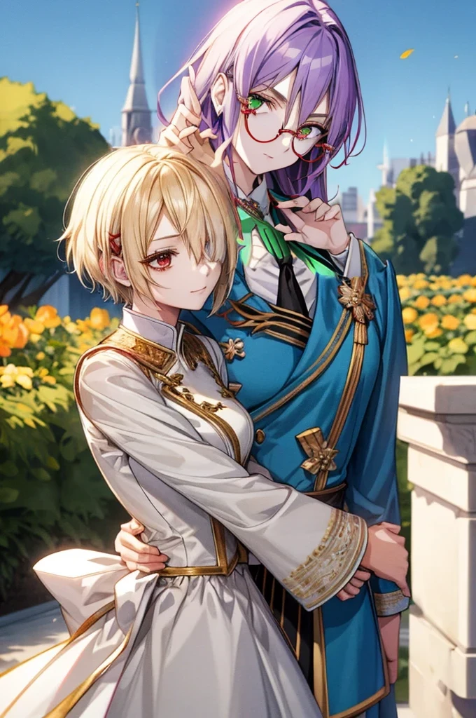 (((Purple long hair))),(((Red round glasses))),(((Green Eyes))),(((Only the face))),(((Only from the neck up))),(((Leave it alone))),(((No hands))),(((No hands))),