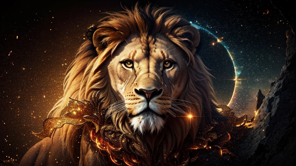 Lion, Divine Lion, Detailed Realistic Lion 16K, Golden Lion, Strong Lion, 16K detalhado realista, Luz solar realista 8K, Detailed realistic solar energy, Detailed realistic natural light, Solar Power Screws, ULTRAHD Photorealism, Ultra Realistic Detailed Colors, Texturas Detalhadas photorrealistics 16K, Contraste Natural 8K, Ultra Detalhado 8K, Nitidez 8K photorrealistic, golden light, black and gold, naturey, Linda, Rendering, photorrealistic, UltraHigh definition, 4K, detailed textures, thunder, detailed shadows, detailed colors, sunset, Sunset, SUNSET, naturey Linda, Great Divine, sunset, detailed contrast, realistic contrast, high resolution, detailed colors, fire, villany, divine creature, 8K Realista Detalhado, 16K, 8K, High definition, detailed contrast, realistic contrast, high resolution, detailed colors, fire, villany, divine creature, 8K, realistic detailed, chic,