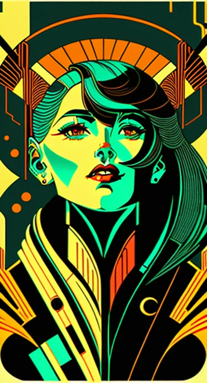 (masterpiece, 4k, ultra detailed, raw photo: 1.2), illustration, (1woman:1), (single background: 1.4), (symmetry: 1.2), (Art Deco:1.4), (retro-futuristic:1.4), (minimalism:1.4), (clean:1.4), (flat_color:1.4), (cyberpunk:1.4), CCDDA Artstyl