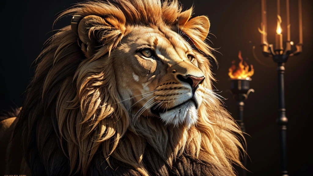 Lion, Divine Lion, Detailed Realistic Lion 16K, Golden Lion, Strong Lion, 16K detalhado realista, Luz solar realista 8K, Detailed realistic solar energy, Detailed realistic natural light, Solar Power Screws, ULTRAHD Photorealism, Ultra Realistic Detailed Colors, Texturas Detalhadas photorrealistics 16K, Contraste Natural 8K, Ultra Detalhado 8K, Nitidez 8K photorrealistic, golden light, black and gold, naturey, Linda, Rendering, photorrealistic, UltraHigh definition, 4K, detailed textures, thunder, detailed shadows, detailed colors, sunset, Sunset, SUNSET, naturey Linda, Great Divine, sunset, detailed contrast, realistic contrast, high resolution, detailed colors, fire, villany, divine creature, 8K Realista Detalhado, 16K, 8K, High definition, detailed contrast, realistic contrast, high resolution, detailed colors, fire, villany, divine creature, 8K, realistic detailed, chic,