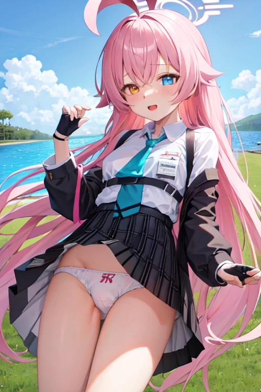 masterpiece, Highest quality, Very detailed, One Girl, Hoshino, White shirt, Pleated skirt, Embarrassing, Are standing,
Outdoor,showing off panties