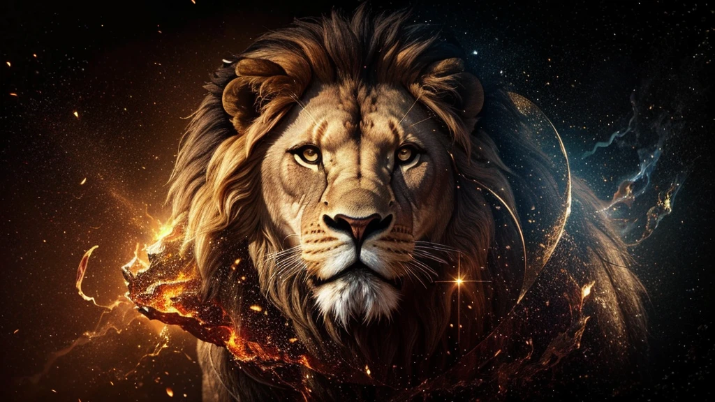 Lion, Divine Lion, Detailed Realistic Lion 16K, Golden Lion, Strong Lion, 16K detalhado realista, Luz solar realista 8K, Detailed realistic solar energy, Detailed realistic natural light, Solar Power Screws, ULTRAHD Photorealism, Ultra Realistic Detailed Colors, Texturas Detalhadas photorrealistics 16K, Contraste Natural 8K, Ultra Detalhado 8K, Nitidez 8K photorrealistic, golden light, black and gold, naturey, Linda, Rendering, photorrealistic, UltraHigh definition, 4K, detailed textures, thunder, detailed shadows, detailed colors, sunset, Sunset, SUNSET, naturey Linda, Great Divine, sunset, detailed contrast, realistic contrast, high resolution, detailed colors, fire, villany, divine creature, 8K Realista Detalhado, 16K, 8K, High definition, detailed contrast, realistic contrast, high resolution, detailed colors, fire, villany, divine creature, 8K, realistic detailed, chic,