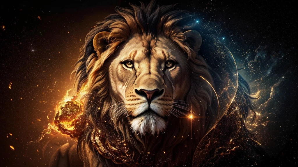 Lion, Divine Lion, Detailed Realistic Lion 16K, Golden Lion, Strong Lion, 16K detalhado realista, Luz solar realista 8K, Detailed realistic solar energy, Detailed realistic natural light, Solar Power Screws, ULTRAHD Photorealism, Ultra Realistic Detailed Colors, Texturas Detalhadas photorrealistics 16K, Contraste Natural 8K, Ultra Detalhado 8K, Nitidez 8K photorrealistic, golden light, black and gold, naturey, Linda, Rendering, photorrealistic, UltraHigh definition, 4K, detailed textures, thunder, detailed shadows, detailed colors, sunset, Sunset, SUNSET, naturey Linda, Great Divine, sunset, detailed contrast, realistic contrast, high resolution, detailed colors, fire, villany, divine creature, 8K Realista Detalhado, 16K, 8K, High definition, detailed contrast, realistic contrast, high resolution, detailed colors, fire, villany, divine creature, 8K, realistic detailed, chic,