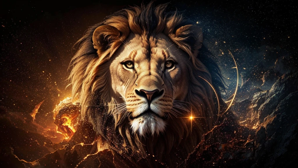 Lion, Divine Lion, Detailed Realistic Lion 16K, Golden Lion, Strong Lion, 16K detalhado realista, Luz solar realista 8K, Detailed realistic solar energy, Detailed realistic natural light, Solar Power Screws, ULTRAHD Photorealism, Ultra Realistic Detailed Colors, Texturas Detalhadas photorrealistics 16K, Contraste Natural 8K, Ultra Detalhado 8K, Nitidez 8K photorrealistic, golden light, black and gold, naturey, Linda, Rendering, photorrealistic, UltraHigh definition, 4K, detailed textures, thunder, detailed shadows, detailed colors, sunset, Sunset, SUNSET, naturey Linda, Great Divine, sunset, detailed contrast, realistic contrast, high resolution, detailed colors, fire, villany, divine creature, 8K Realista Detalhado, 16K, 8K, High definition, detailed contrast, realistic contrast, high resolution, detailed colors, fire, villany, divine creature, 8K, realistic detailed, chic,