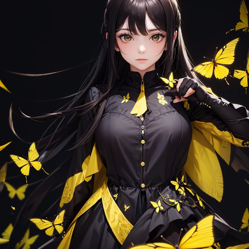a yellow butterfly with black spots, wings open professional portrait photography