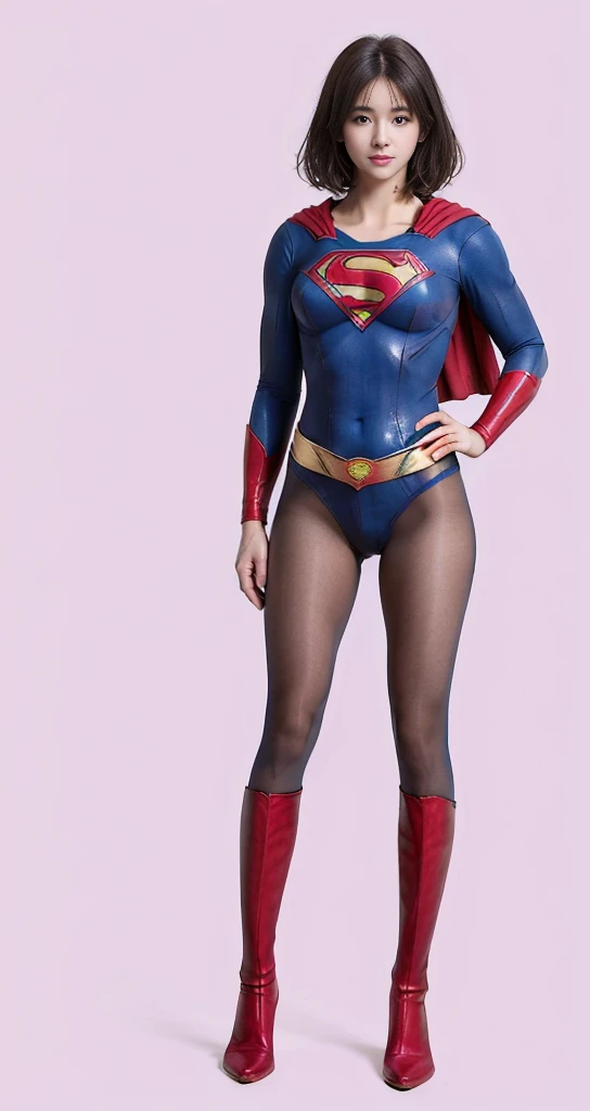 No background、(((Beautiful legs in black tights.)))、(((Legally express the beauty of your smile)))、((((Make the most of your original images)))、(((Supergirl Costume)))、(((Beautiful very short hair)))、(((suffering)))、(((Please wear black tights....、Wear red boots)))、((Best image quality、8K))、((Highest quality、8K、masterpiece:1.3))、(((Preserve background )))、Sharp focus:1.2、Beautiful woman with perfect figure:1.4、Slim Abs:1.2、Wet body:1.5、Highly detailed face and skin texture、8K