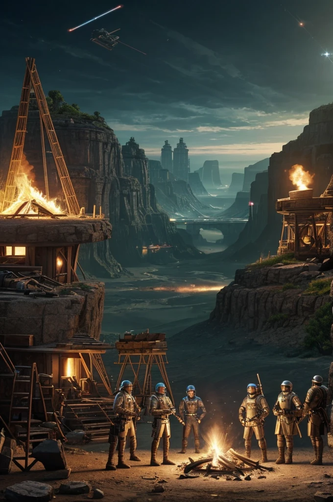 A dynamic, timeline-based image that visually narrates the evolution of humanity. Starting from the left, depict a Stone Age scene with early humans using primitive tools, surrounded by cave paintings and a campfire. As the timeline progresses to the right, show key historical milestones such as ancient civilizations building pyramids, the Renaissance with scholars and artists, the Industrial Revolution with factories and steam engines, the Space Age with rockets and astronauts, and finally, the modern era with advanced technology. Conclude on the far right with a futuristic scene of artificial intelligence, showcasing a humanoid robot, holographic displays, and interconnected digital networks. Each era is separated by subtle, glowing lines to signify the passage of time, with an overarching theme of innovation and progress. The background transitions smoothly from earthy tones on the left to sleek, digital hues on the right, symbolizing the journey from past to future.