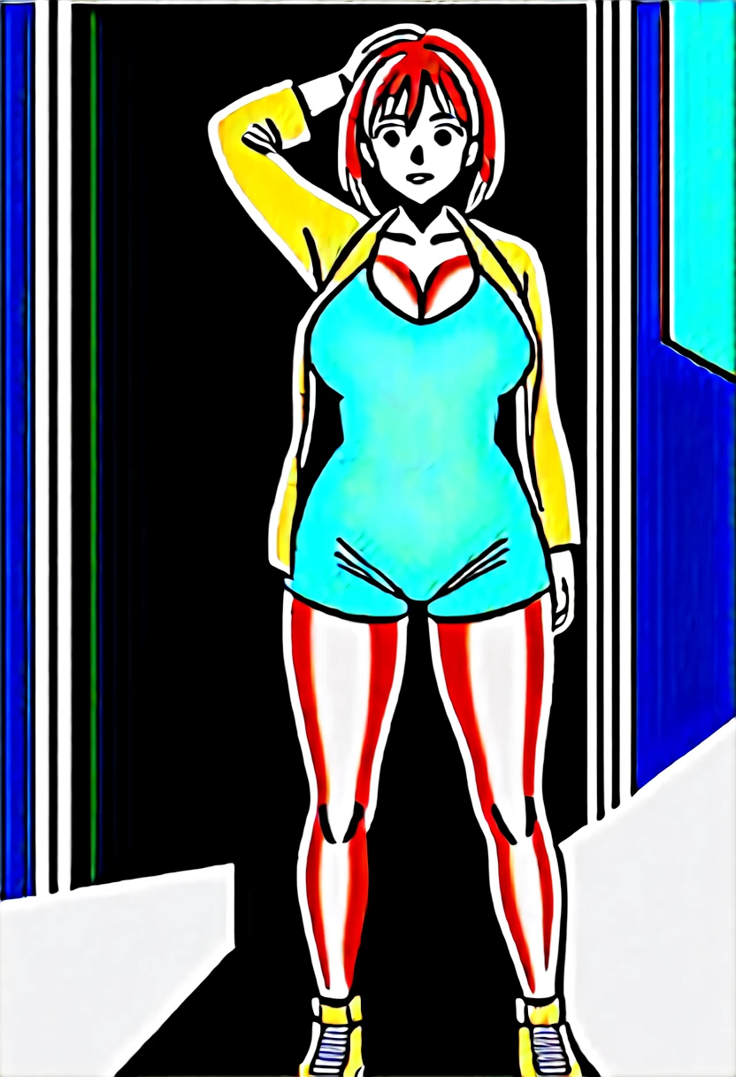 masterpiece, Highest quality, 1 person,( Large Breasts,Are standing, View your audience,),Detailed Background、A person who writes in detail、Accurate human body、Knowledgeable person、Accurate 5 fingers,Mature Woman,Thighsが太い,Cruby Body, konami,wrist above head,Height: 160cm,cyclone \(for once\),Thighs、alone,((green jacket, gloves, green shorts,green footwear,)),((zettairyouiki)),,TranT, (train interior), netorare, chikan, grabbing, hetero, pussy juices, molestation, public indecency, public use,faceless male fingering, 2boys, faceless male, assisted exposure,