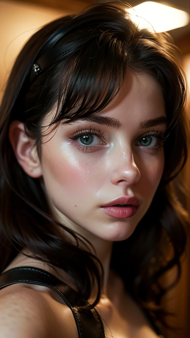 (((ultra realistic))) Photo, Masterpiece, Superior quality, (pale skin), (ultra detailed face and eyes.:1.3), 1 girl, adult, Skirt, Skirt corta, Skirt levantada, panties, (eye makeup, mask) , ((big detailed lips)), ((ash wavy hair)), ((Chiolka)) , (natural breasts), thin waist. ((posing)), selfie, free area, night,(night lighting), (The game of lights and shadows), depth of field, bokeh, (Special attention to leather details.: 1.2), detailed leather texture, skin pores. (Airy frame environment.. Color range: delicate, bright, White, Pink tones), DR, ((film grain)), ultra detialed, whole body, evening