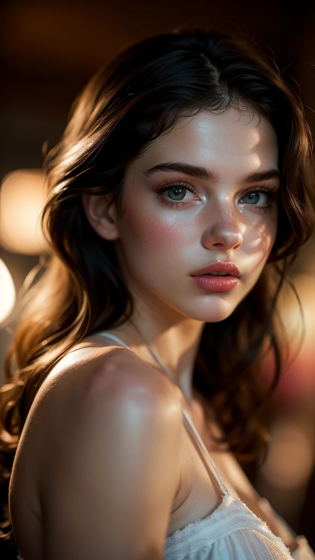 (((ultra realistic))) Photo, Masterpiece, Superior quality, (pale skin), (ultra detailed face and eyes.:1.3), 1 girl, adult, Skirt, Skirt corta, Skirt levantada, panties, (eye makeup, mask) , ((big detailed lips)), ((ash wavy hair)), ((Chiolka)) , (natural breasts), thin waist. ((posing)), selfie, free area, night,(night lighting), (The game of lights and shadows), depth of field, bokeh, (Special attention to leather details.: 1.2), detailed leather texture, skin pores. (Airy frame environment.. Color range: delicate, bright, White, Pink tones), DR, ((film grain)), ultra detialed, whole body, evening