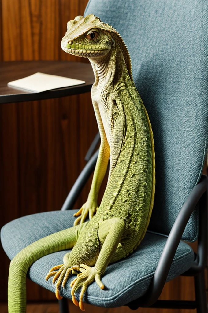 Skinny lizard sitting on a chair