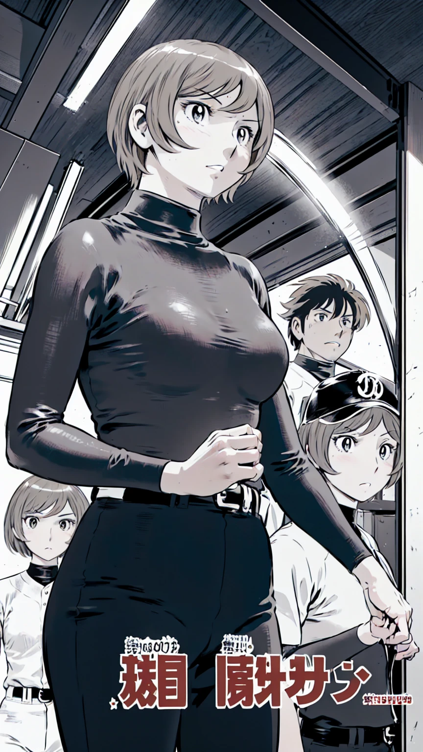 (野球uniform:1.2),
Blonde Hair, (short hair:1.2),Long sleeve, Black Shirt, turtleneck,White trousers、uniform、Black belt、((Illustration of people))、Big Boobs、
View Audience,, (Highest quality:1.3),One Girl, White pants、uniform、Outdoor、baseball ground、ground、soil、blue eyes、Tight black shirt、(masterpiece、Highest quality)、Highest quality, Ultra-high resolution, (((masterpiece))), alone, Sweat、Big eyes、Big Breasts、One Girl, Front view、Embarrassed face、Bronze colored hair、((short hair))、Stand up straight、Cowboy Shot