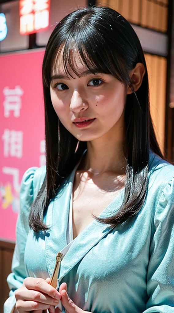 masterpiece, highest quality, 4K, Ultra-high resolution, mishoujo, Painting, Beautiful eyes and fine face, figure, Beautiful details, high resolution figure, Shine_white_particle, One girl, Small breasts、Large Breasts、High 、Japanese、Japanese Idols、A kind smile、