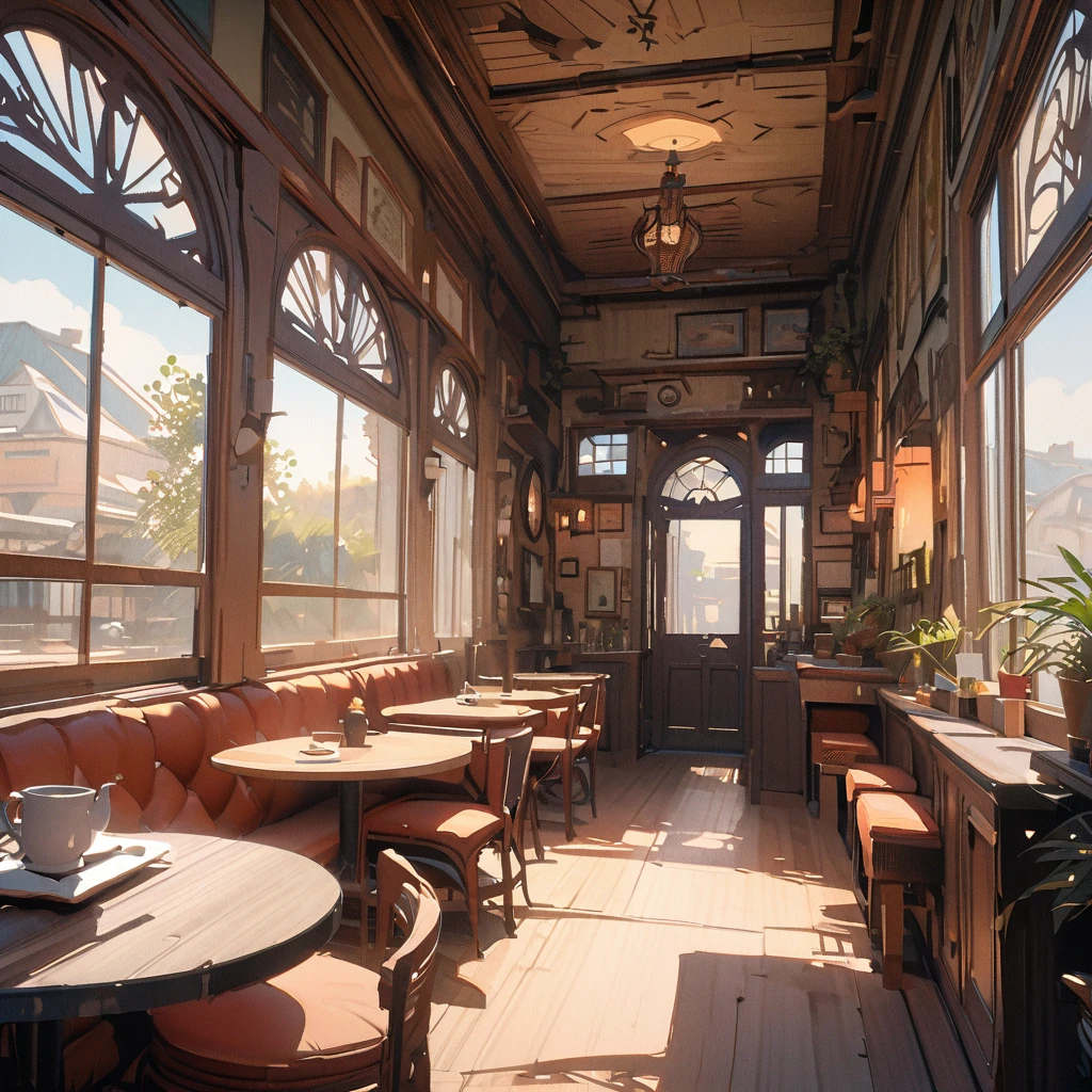 masterpiece,highest quality,ultra-detailed,high-definition background,8K,hi-res,high quality,BREAK,Cafe with a nice atmosphere、Antique interior、Stylish interior,girl, japanese manga style, sketch, Watercolor Colors.