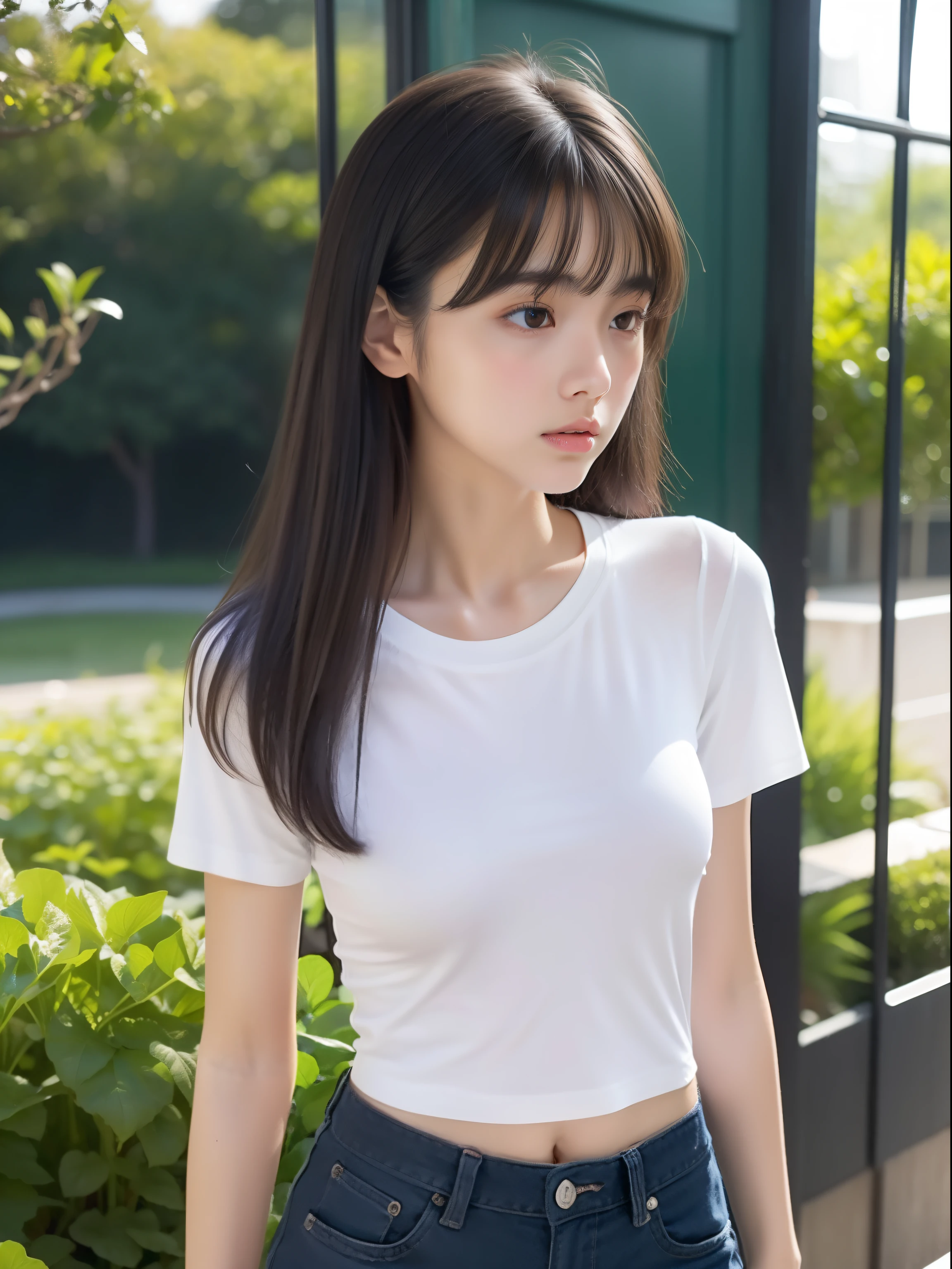 look back,young,Shorts,length T-shirt,Teenage Girls,Delicate body, body,Delicate body,Small Tits,Small breasts,Black-haired,length,Blunt bangs,Nice