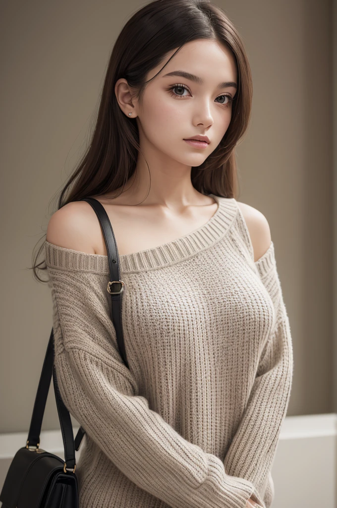 ((best qualityer)), ((work of art)), (detailded), 1 girl, shoulder to shoulder sweater,