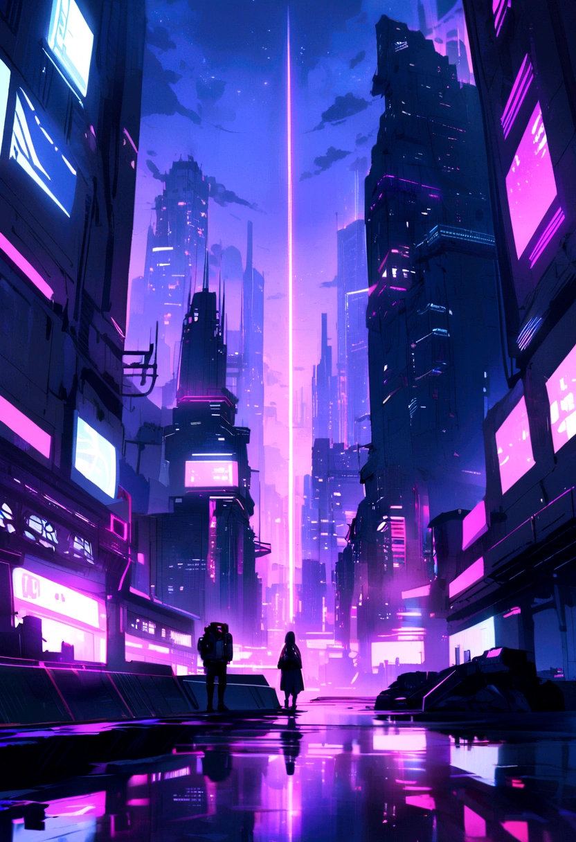 (Raw work) Cyberpunk-inspired city, Illuminated sky, Neon Light, Image seen from zero, Wide landscape, Future City