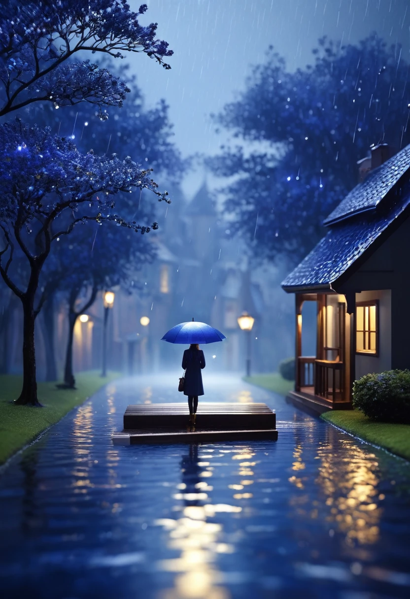 Rainy day background, Miniature illumination style, Igor Zenin, Light bronze and indigo, Pegi Nicole MacLeod, Calm your mind、Introspective aesthetics, Fascinating lighting, Joel Robison