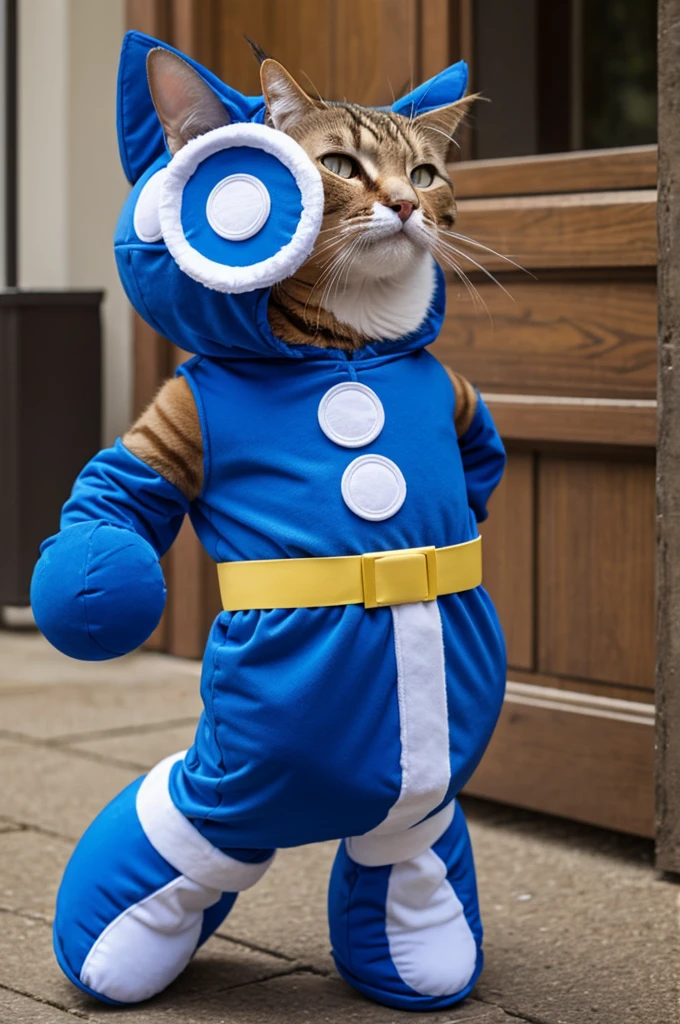 Cat wearing Mega Man costume