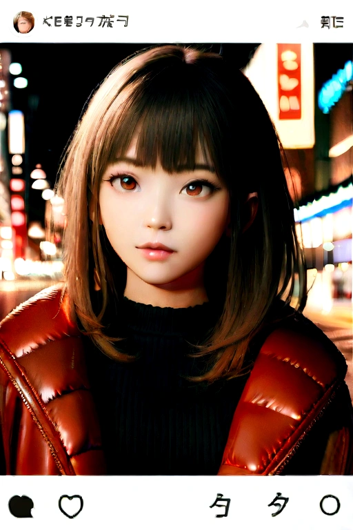 1girl, Tokyo street,night, cityscape,city lights, upper body,close-up, 8k, RAW photo, best quality, masterpiece,realistic, photo-realistic,