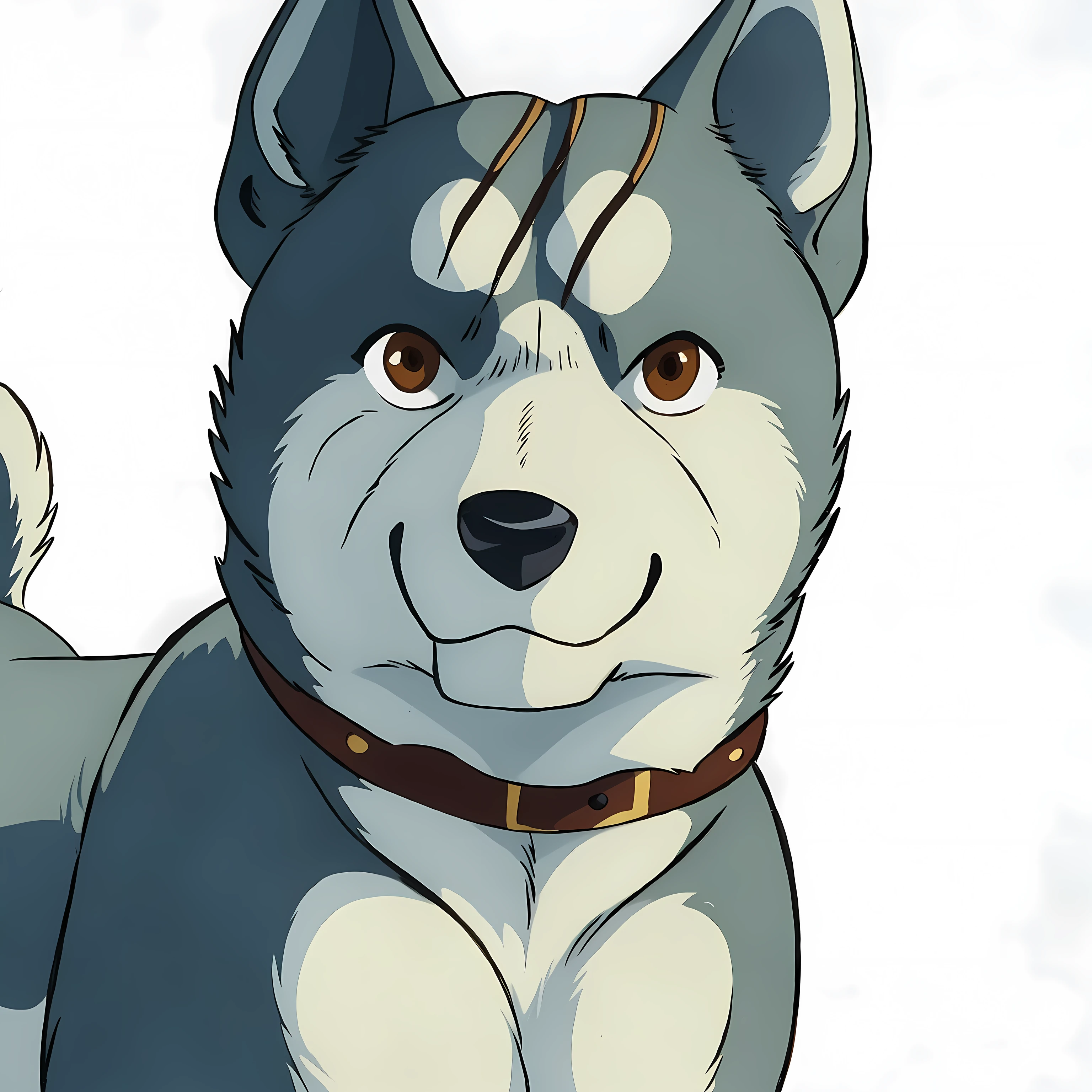 gin (ginga), brown collar, dog, glinting eyes, brown eyes, detailed eyes, detailed collar, young, male, feral, close-up, detailed, high quality, best resolution, solo, (no background, white background):1.4, tail, by negger, by marjani, cel shaded, front view, smile,