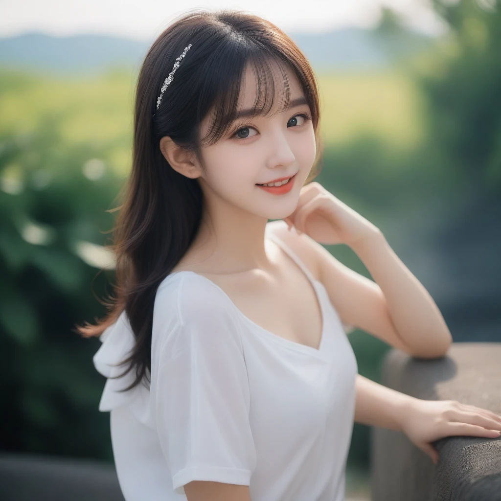8K, Ultra-high resolution, Highest quality, masterpiece, 三分割法によるphotograph,Surreal, photograph, 1 girl, (:1.3), pretty girl, Cute face, Beautiful eyes in every detail, 細かくdetailedに,masterpiece,, One Girl:1.2, Japan Female Announcer,whole body、Black Hair、well-groomed eyebrows、Cute Lip Makeup、Urban area,Sprinkling water with a hose,summer,Sparkling sunlight,White T-shirt,Cute gestures、so beautiful,A carefree smile,Healing the heart,blunt bangs,Looking at the audience、beauty,Long neck、Laugh a little、Please close your mouth and laugh、(((Ideal body type))),A-cup small breasts :2,、Portraiture:2、Perfect Anatomy、鮮明なdetailed、detailed、Surreal、Light and shadow,Strong light