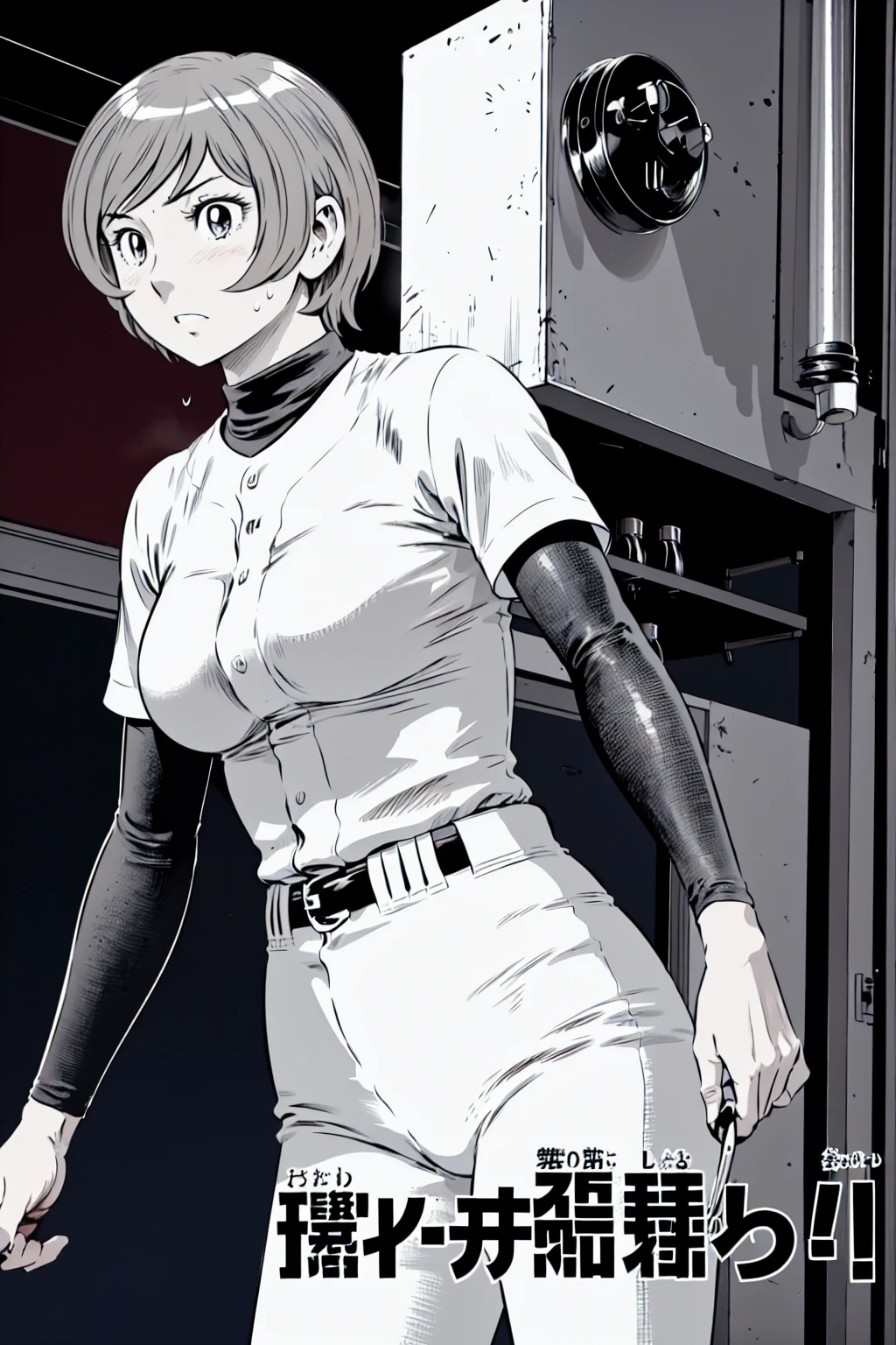 (野球uniform:1.2),
Blonde Hair, (short hair:1.2),Long sleeve, Black Shirt, turtleneck,White trousers、uniform、Black belt、((Illustration of people))、Big Boobs、
View Audience,, (Highest quality:1.3),One Girl, White pants、uniform、Outdoor、baseball ground、ground、soil、blue eyes、Tight black shirt、(masterpiece、Highest quality)、Highest quality, Ultra-high resolution, (((masterpiece))), alone, Sweat、Big eyes、Big Breasts、One Girl, Front view、Embarrassed face、Bronze colored hair、((short hair))、Stand up straight、Cowboy Shot