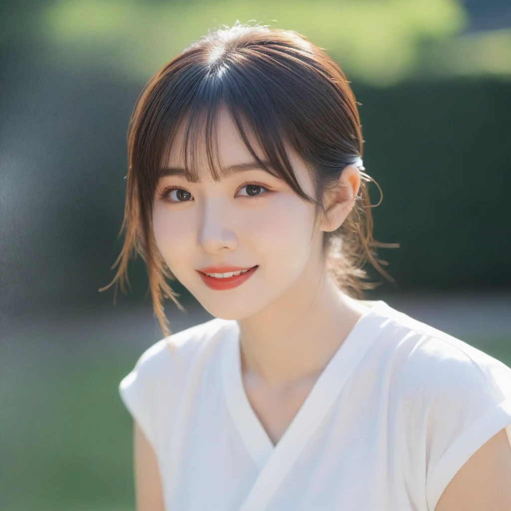 8K, Ultra-high resolution, Highest quality, masterpiece, 三分割法によるphotograph,Surreal, photograph, 1 girl, (16 years old:1.3), pretty girl, Cute face, Beautiful eyes in every detail, 細かくdetailedに,masterpiece,, One Girl:1.2, Japan Female Announcer,whole body、Black Hair、well-groomed eyebrows、Cute Lip Makeup、Urban area,Sprinkling water with a hose,summer,Sparkling sunlight,White T-shirt,Cute gestures、so beautiful,A carefree smile,Healing the heart,blunt bangs,Looking at the audience、beauty,Long neck、Laugh a little、Please close your mouth and laugh、(((Ideal body type))),A-cup small breasts :2,、Portraiture:2、Perfect Anatomy、鮮明なdetailed、detailed、Surreal、Light and shadow,Strong light