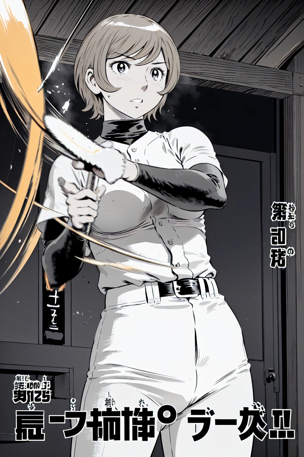 (野球uniform:1.2),
Blonde Hair, (short hair:1.2),Long sleeve, Black Shirt, turtleneck,White trousers、uniform、Black belt、((Illustration of people))、Big 、
View Audience,, (Highest quality:1.3),One Girl, White pants、uniform、Outdoor、baseball ground、ground、soil、blue eyes、Tight black shirt、(masterpiece、Highest quality)、Highest quality, Ultra-high resolution, (((masterpiece))), alone, Sweat、Big eyes、Big Breasts、One Girl, Front view、Embarrassed face、Bronze colored hair、((short hair))、Stand up straight、Cowboy Shot