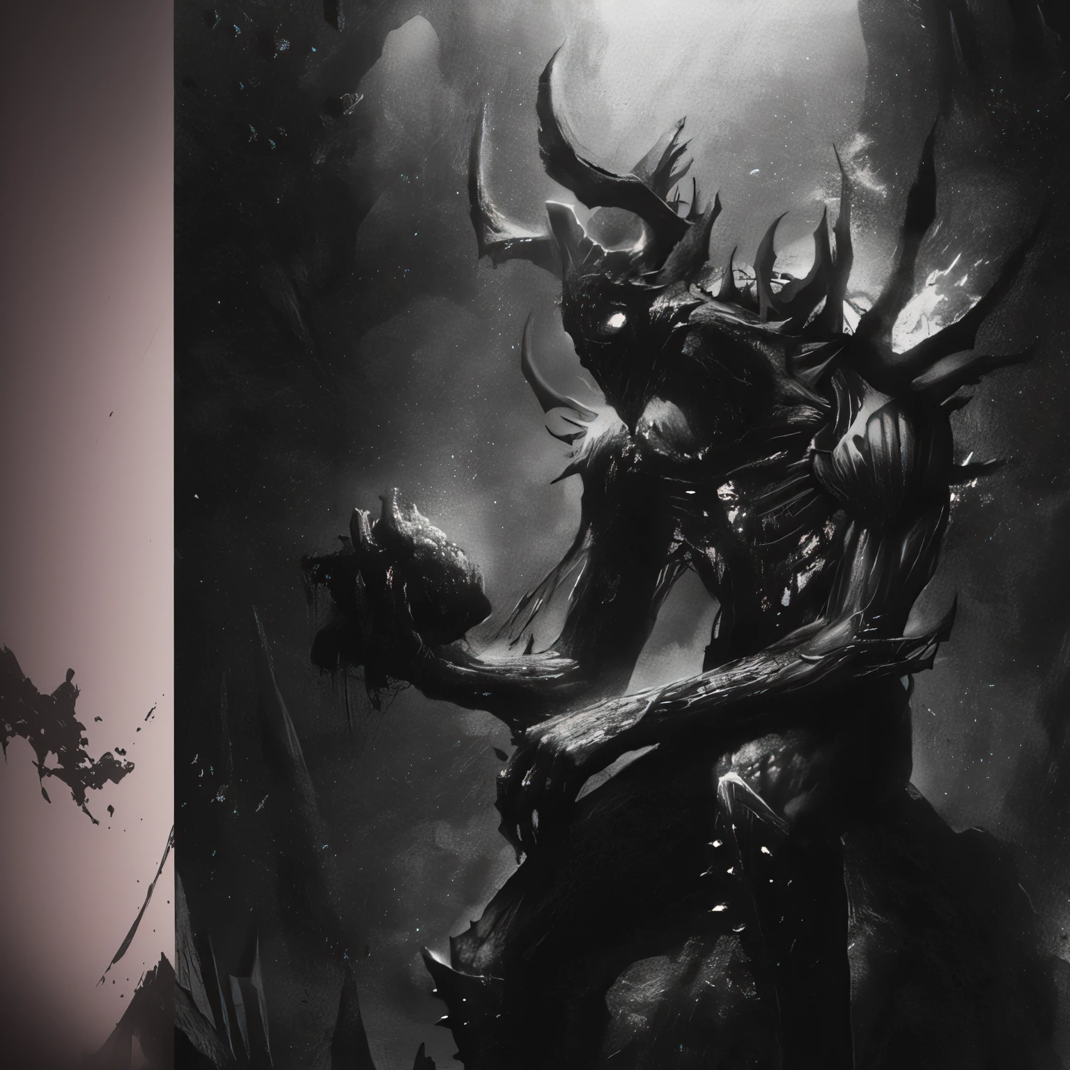 a close up of a demonic creature with a skull on his arm, dark high-contrast concept art, dark fantasy concept art, in style of dark fantasy art, dark concept art, dark fantasy illustration, dark fantasy style art, dark fantasy artwork, dark fantasy art, demon soul concept art, an ominous fantasy illustration, inspired by Aleksi Briclot, fantasy dark art